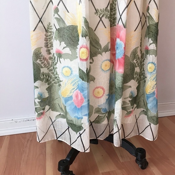 Vintage 1970s Floral Maxi Dress Long Windowpane XS - Picture 4 of 9